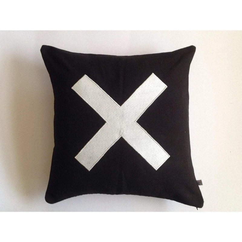 Black X Pillows, Black Felt Pillows, Sign Pillows, X accent pillows, Personalized sign pillows, 16x16, 18x18, 20x20