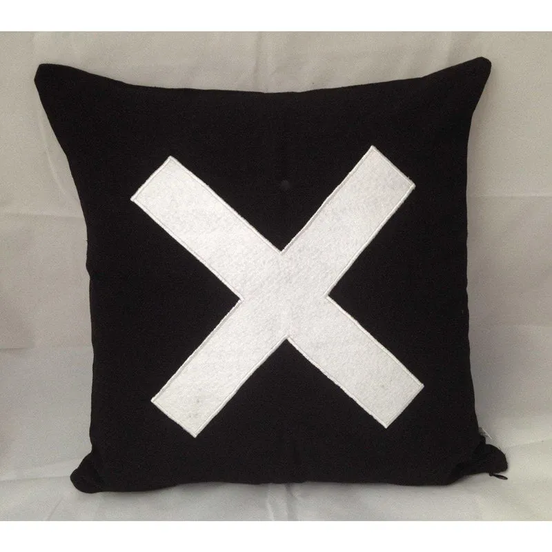 Black X Pillows, Black Felt Pillows, Sign Pillows, X accent pillows, Personalized sign pillows, 16x16, 18x18, 20x20