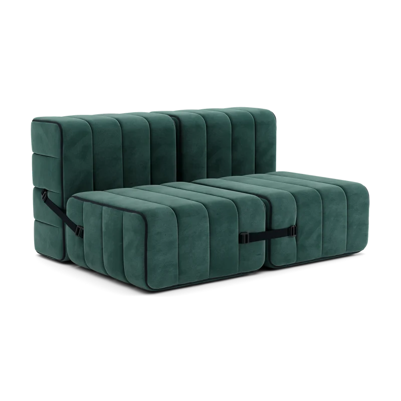 Canapé modulable 2 places en velours Barcelone vert 136x102x68cm Curt - Ambivalenz