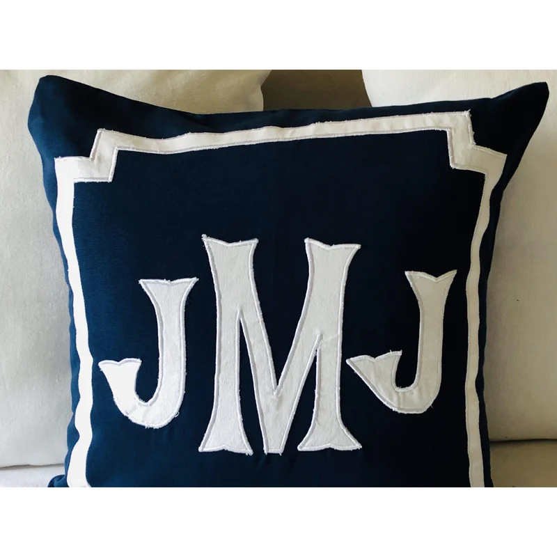 Applique Monogram, Navy Blue 20x20 Monogrammed Pillows