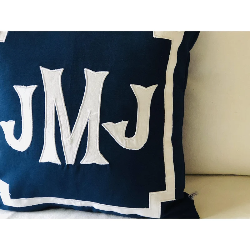 Applique Monogram, Navy Blue 20x20 Monogrammed Pillows