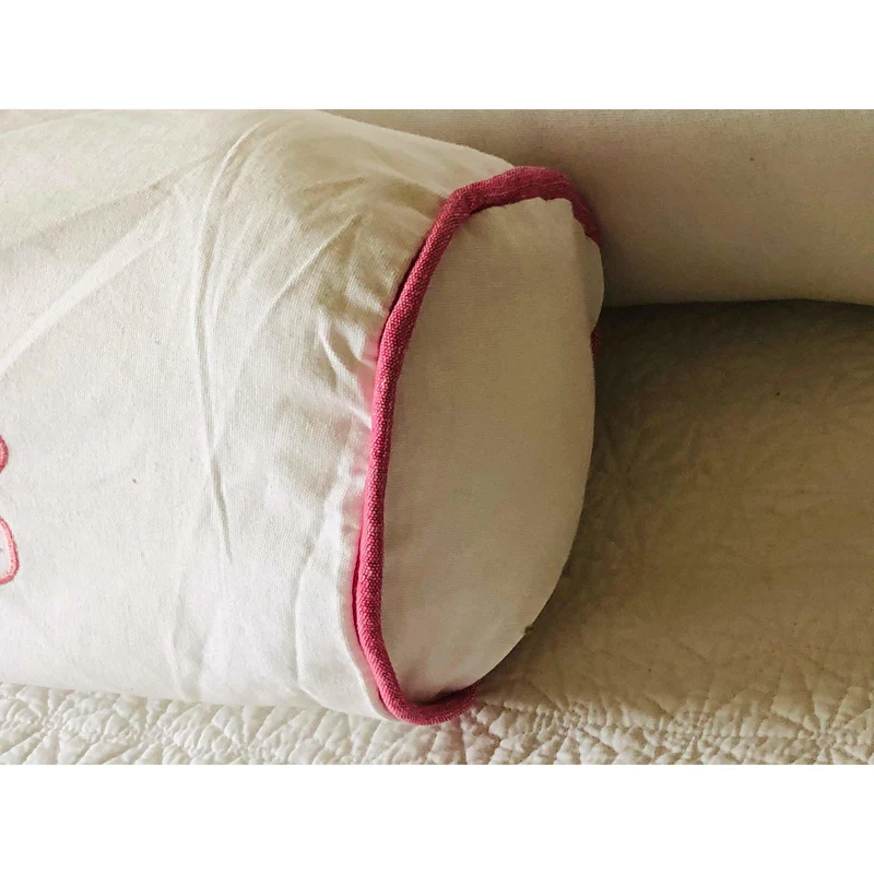 White Bolster Monogrammed Pillow Cover with Piping