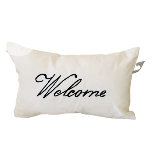 Welcome 12x20 White Embroidered Pillows