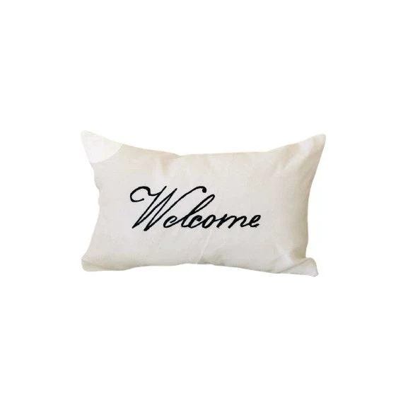 Welcome 12x20 White Embroidered Pillows