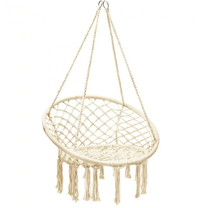Comfortable And Safe Hanging Hammock Chair With Handwoven Macrame Cotton Backrest