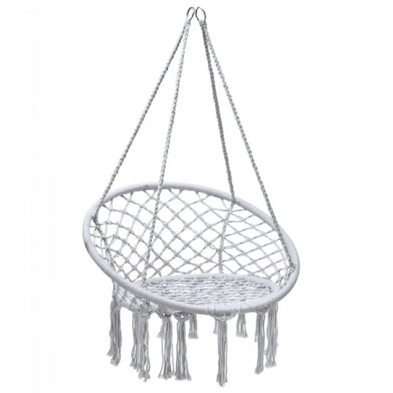 Comfortable And Safe Hanging Hammock Chair With Handwoven Macrame Cotton Backrest