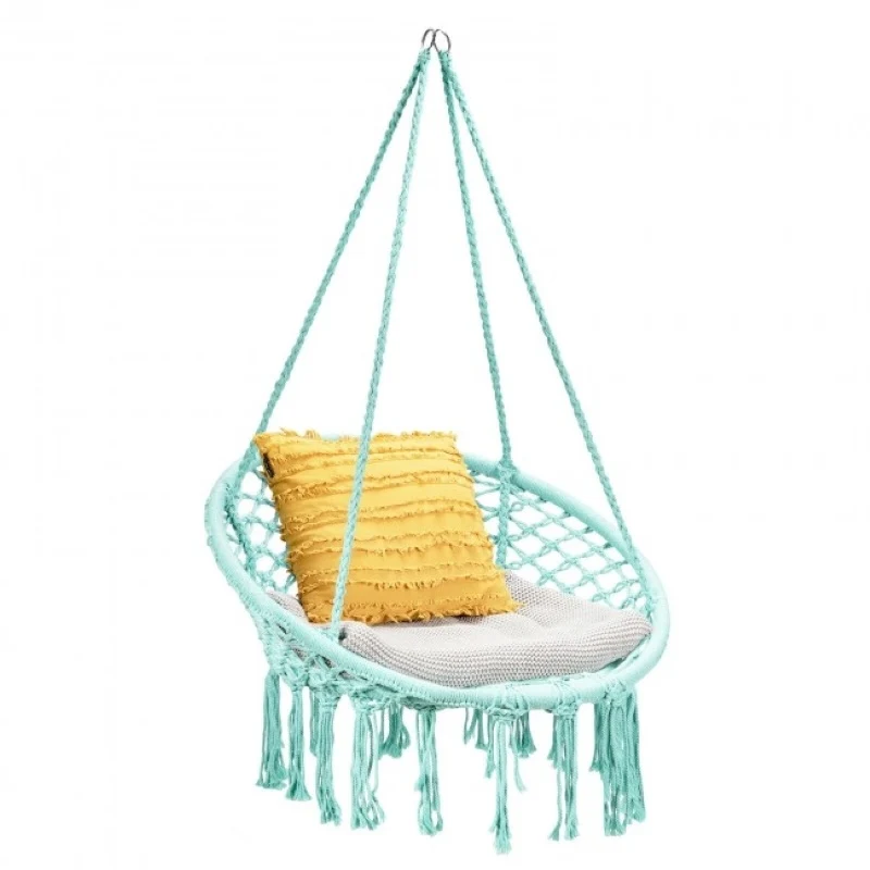 Comfortable And Safe Hanging Hammock Chair With Handwoven Macrame Cotton Backrest