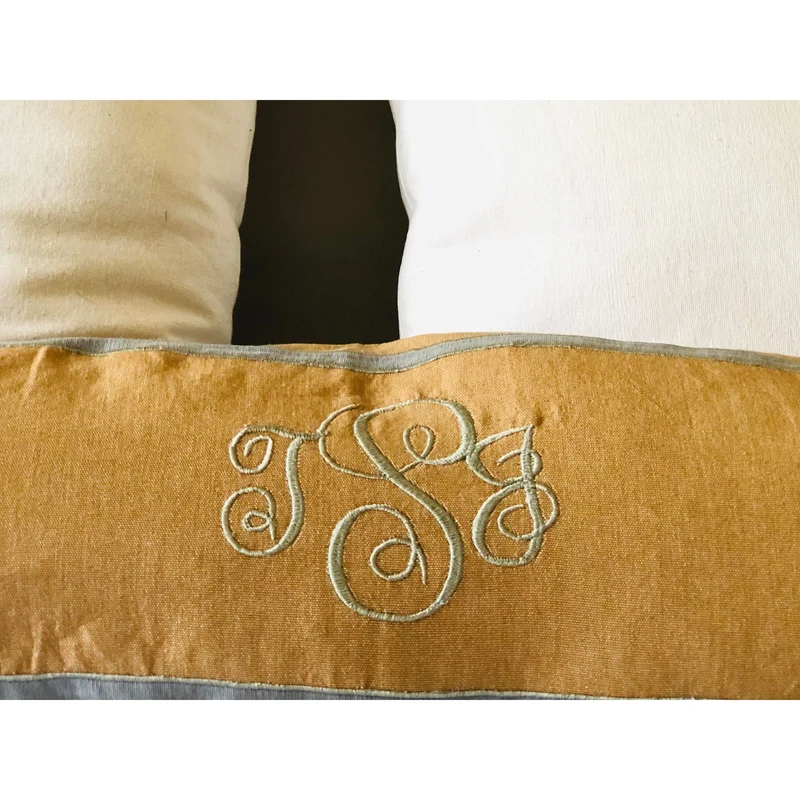 Long Monogrammed Beige Pillow Covers, Long Personalized Lumbar Pillow Covers