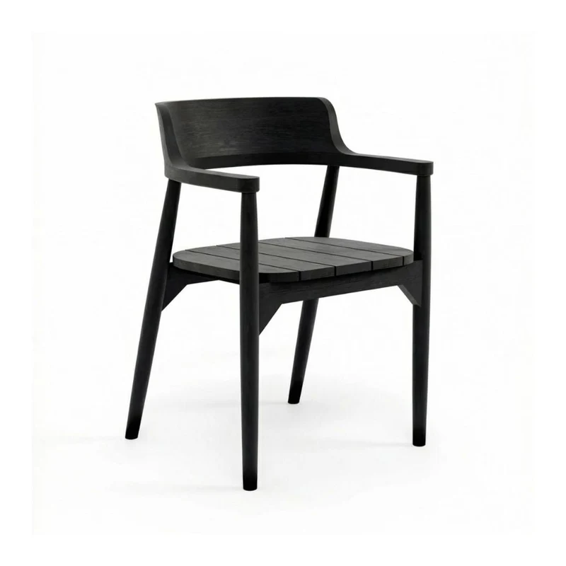 Chaise avec accoudoirs en bois de teck massif noir 58x52x80cm Febriansah - Bazar Bizar