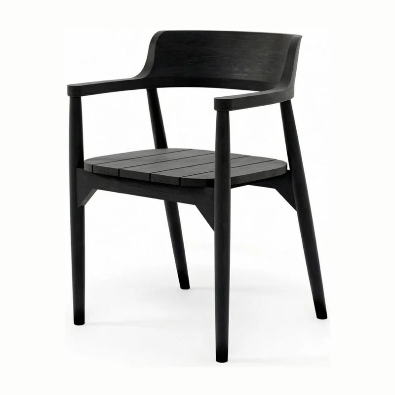 Chaise avec accoudoirs en bois de teck massif noir 58x52x80cm Febriansah - Bazar Bizar