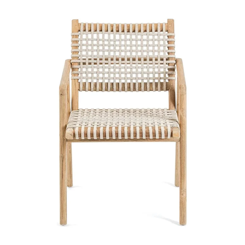 Chaise de jardin avec accoudoirs en bois de teck recyclé naturel 54x58x82cm Trikeri - Bazar Bizar