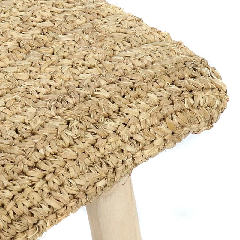 Banc en teck massif et raffia naturel beige 60x28x45cm Raffia - Bazar Bizar
