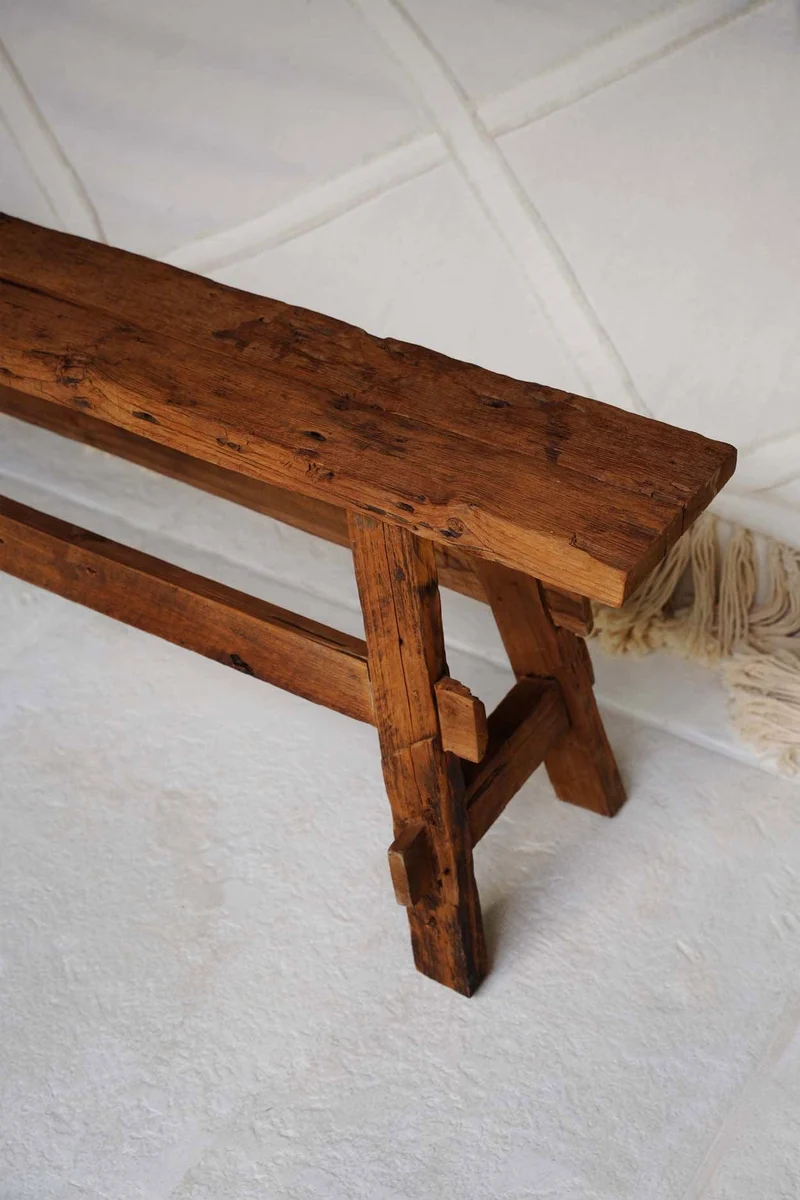Banc en teck massif naturel marron 150x25x50cm Beauteous Rustic - Bazar Bizar