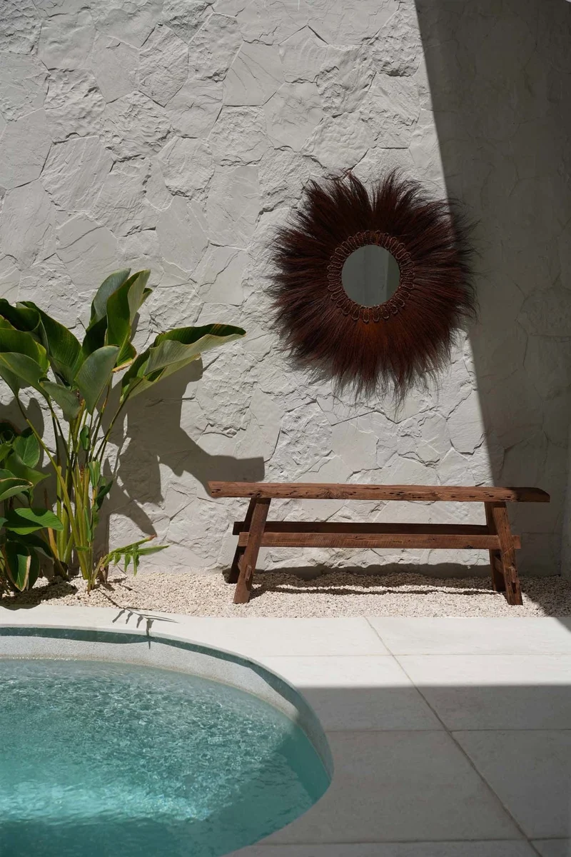 Banc en teck massif naturel marron 150x25x50cm Beauteous Rustic - Bazar Bizar