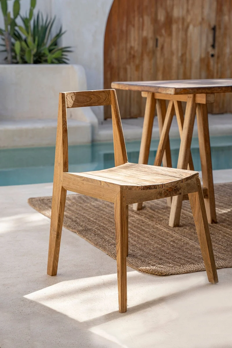 Chaise de jardin en bois de teck massif recyclé naturel 53x55x79cm Paxi - Bazar Bizar