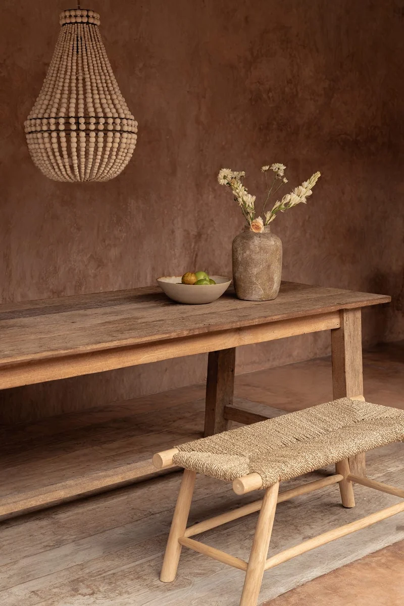 Banc en teck massif et jonc de mer naturel 110x40x45cm Porto - Bazar Bizar