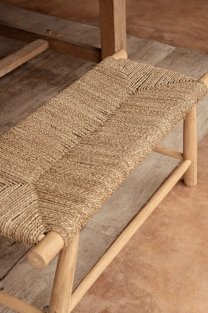 Banc en teck massif et jonc de mer naturel 110x40x45cm Porto - Bazar Bizar
