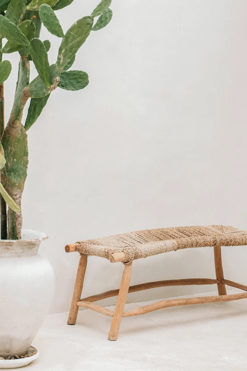 Banc en teck massif et jonc de mer naturel 110x40x45cm Porto - Bazar Bizar