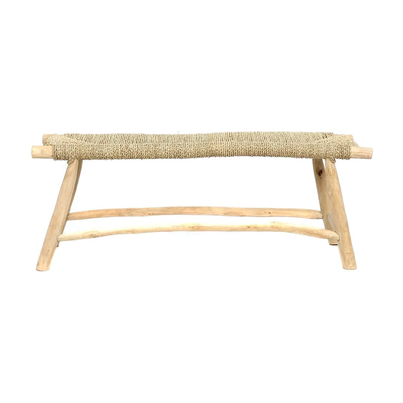 Banc en teck massif et jonc de mer naturel 110x40x45cm Porto - Bazar Bizar