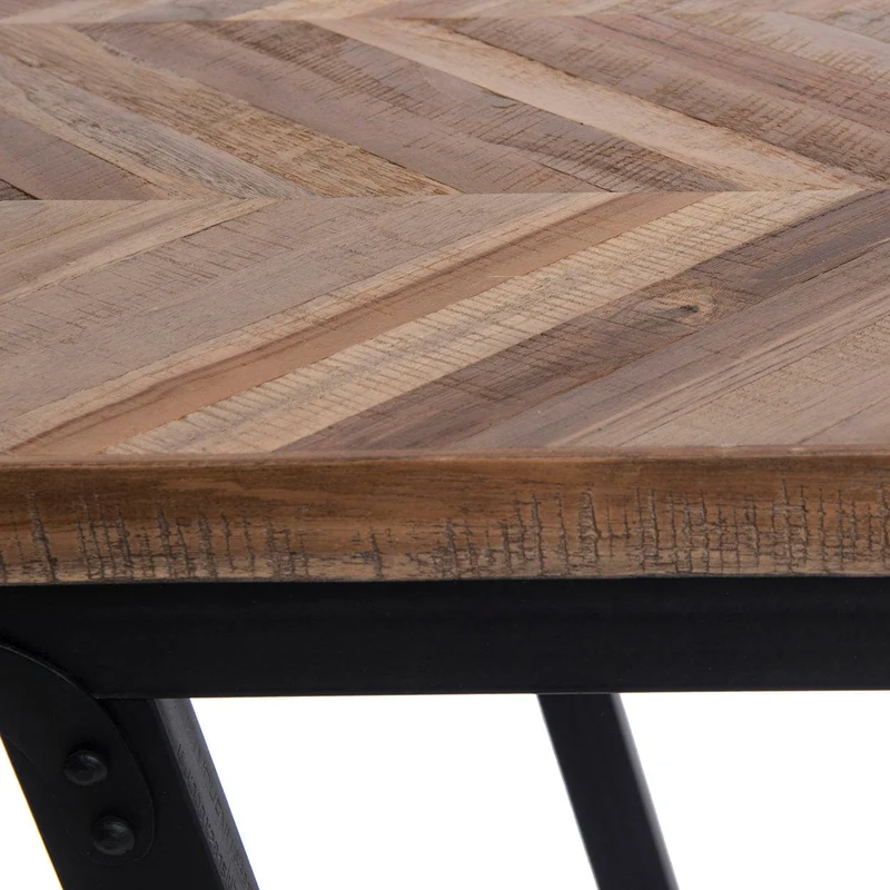 Banc en teck naturel chevrons et fer noir 110x40x45cm Herringbone - Bazar Bizar