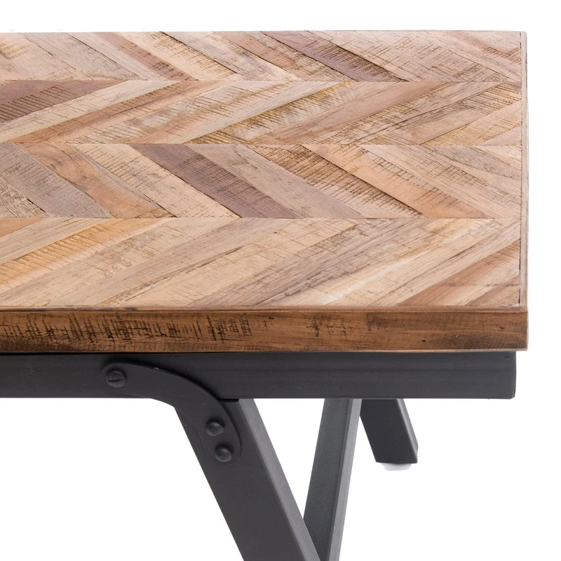 Banc en teck naturel chevrons et fer noir 110x40x45cm Herringbone - Bazar Bizar