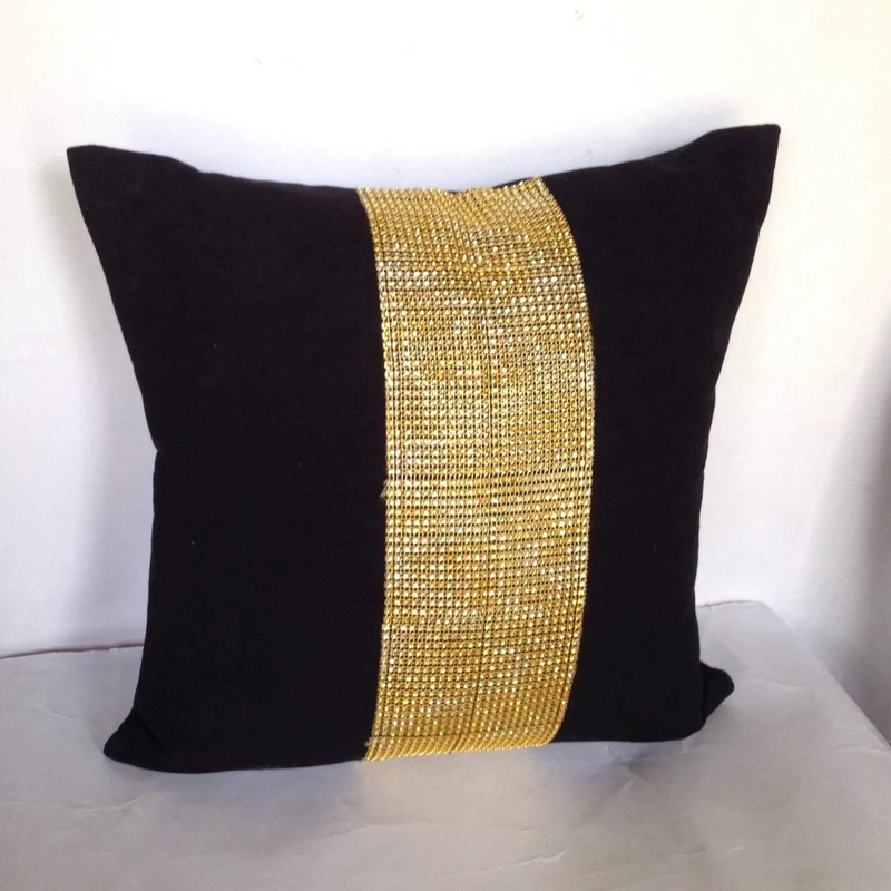 Metalic Decorative Black Throw Pillows, 16 inch Black Gold Stone Black pillows, black pillows, Gift Pillow Cover
