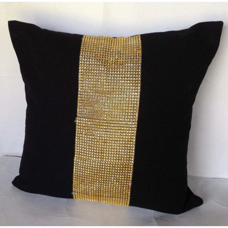 Metalic Decorative Black Throw Pillows, 16 inch Black Gold Stone Black pillows, black pillows, Gift Pillow Cover