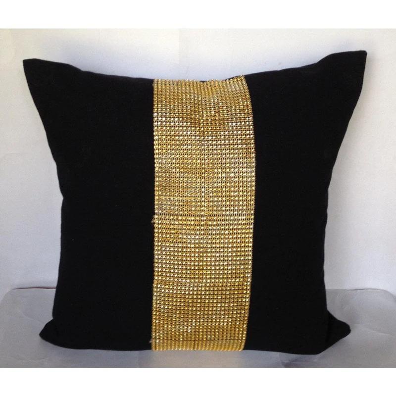 Metalic Decorative Black Throw Pillows, 16 inch Black Gold Stone Black pillows, black pillows, Gift Pillow Cover
