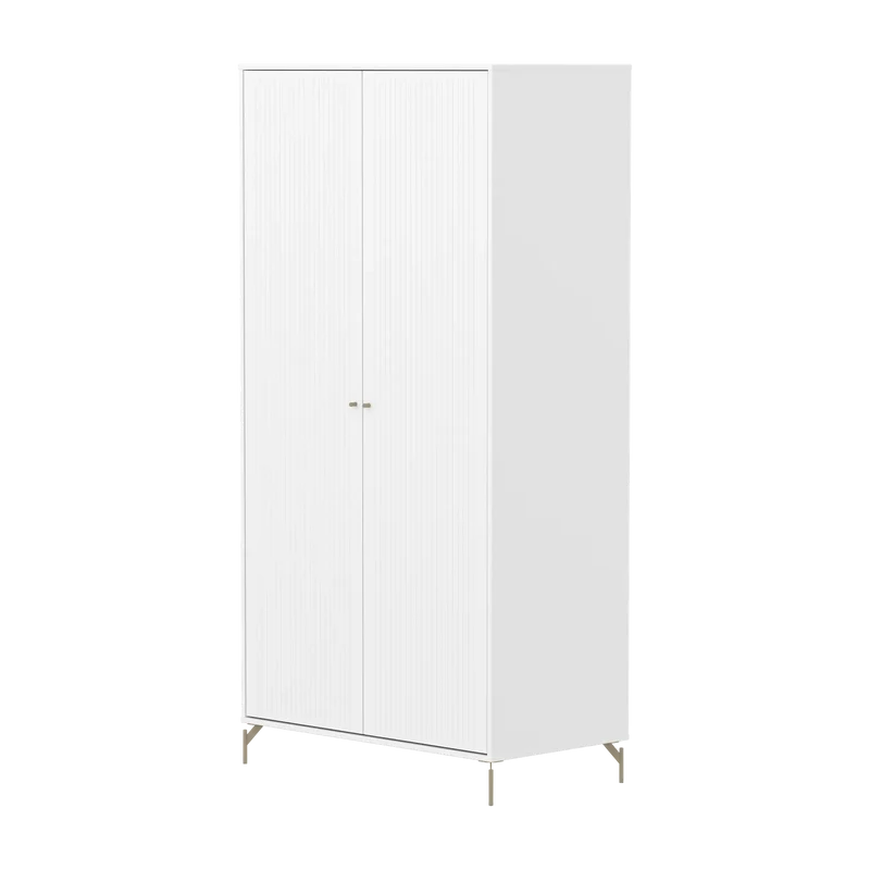 Flexa Saga Kleiderschrank, 2 Türen mit Rillen Weiss/Sand