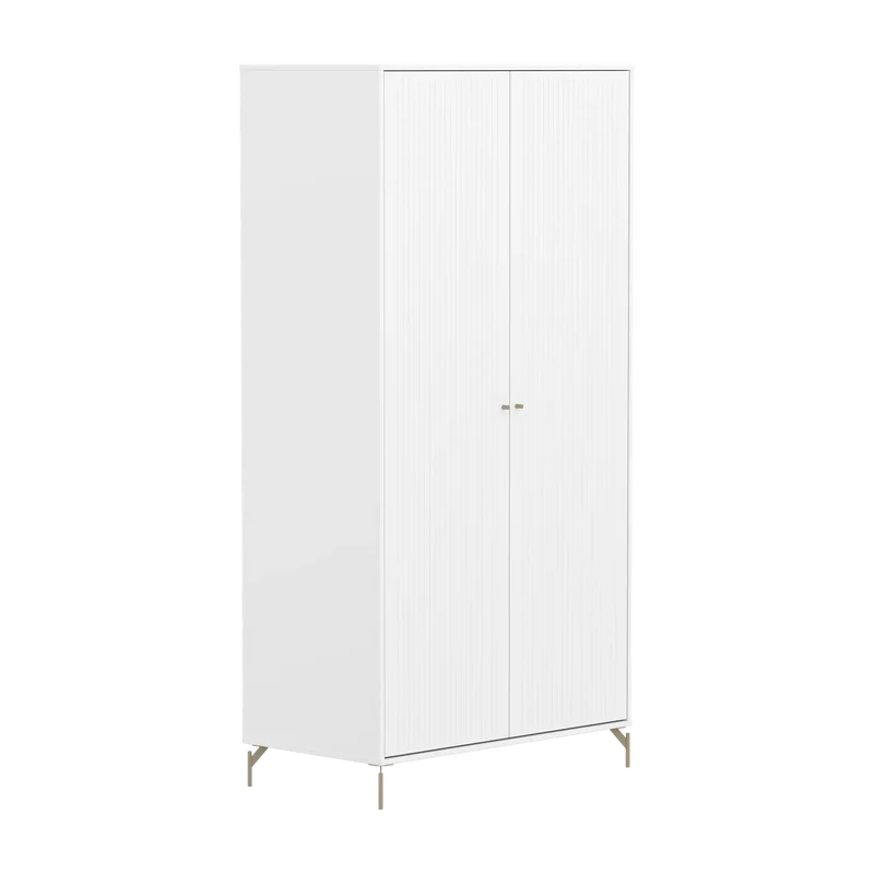 Flexa Saga Kleiderschrank, 2 Türen mit Rillen Weiss/Sand