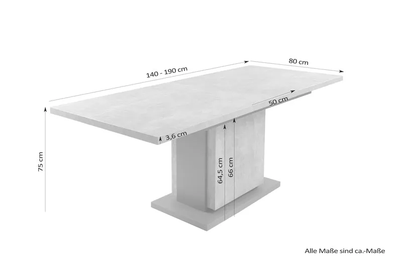 Säulentisch mit Auszug BRITTA / Melamin Old Wood (Altholz-Optik) oder Light Atelier (Beton-Optik), anthrazit / 140-190 x 75 x 80 cm / Auszugstisch / Esszimmer-Tisch auf 190 cm ausziehbar