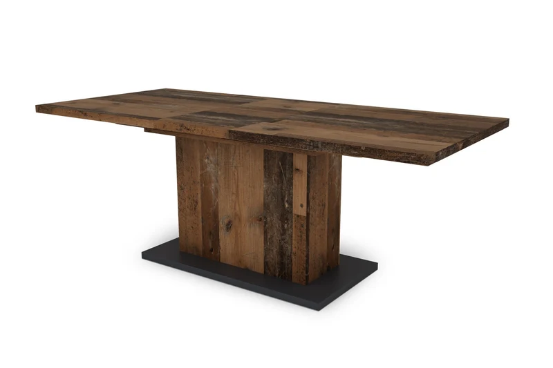 Esszimmertisch ATHEN / Light Atelier (Beton-Optik), Old Wood (Altholz-Optik) oder Artisan Eiche (Eiche-Optik) / großer Auszugstisch 160 cm bis 200 cm / Säulentisch mit Ausziehfunktion / Tisch mit Synchronauszug und Einlegeplatte / 160-200 x 90, H 75 cm