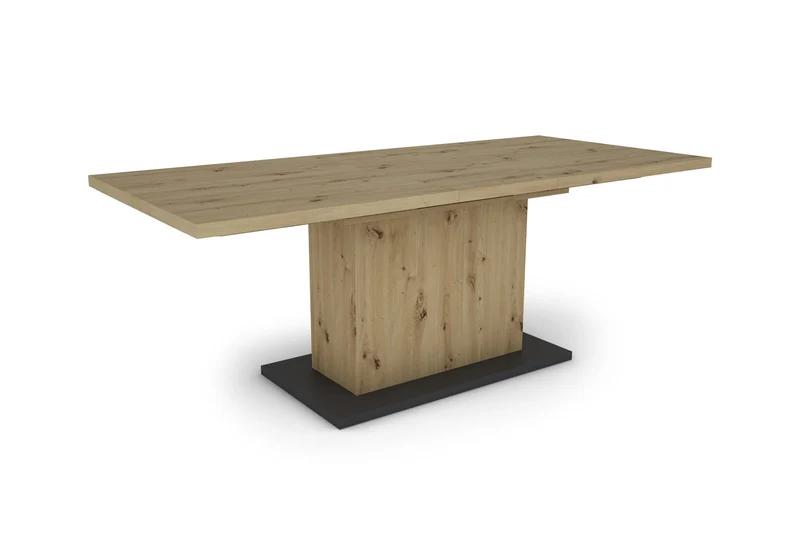 Esszimmertisch ATHEN / Light Atelier (Beton-Optik), Old Wood (Altholz-Optik) oder Artisan Eiche (Eiche-Optik) / großer Auszugstisch 160 cm bis 200 cm / Säulentisch mit Ausziehfunktion / Tisch mit Synchronauszug und Einlegeplatte / 160-200 x 90, H 75 cm