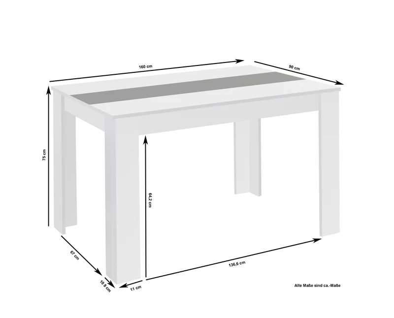 NORI Tisch, Breite 120, 140 oder 160 cm, Einlegeplatte schwarz/weiß, in Eiche-Optik, weiß oder Old-Wood-Optik
