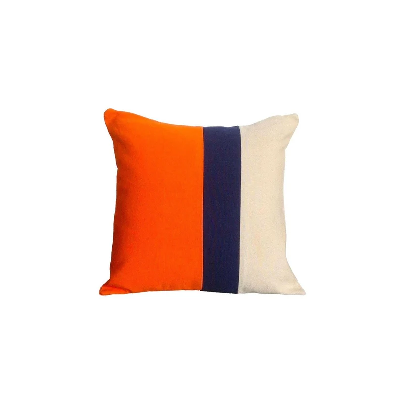 Orange, Navy and Cream Color Block Pillow