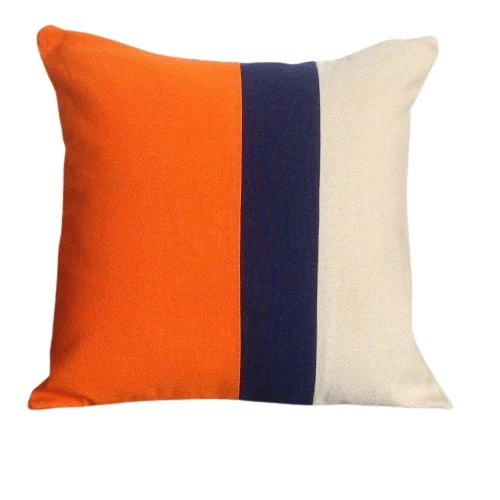 Orange, Navy and Cream Color Block Pillow