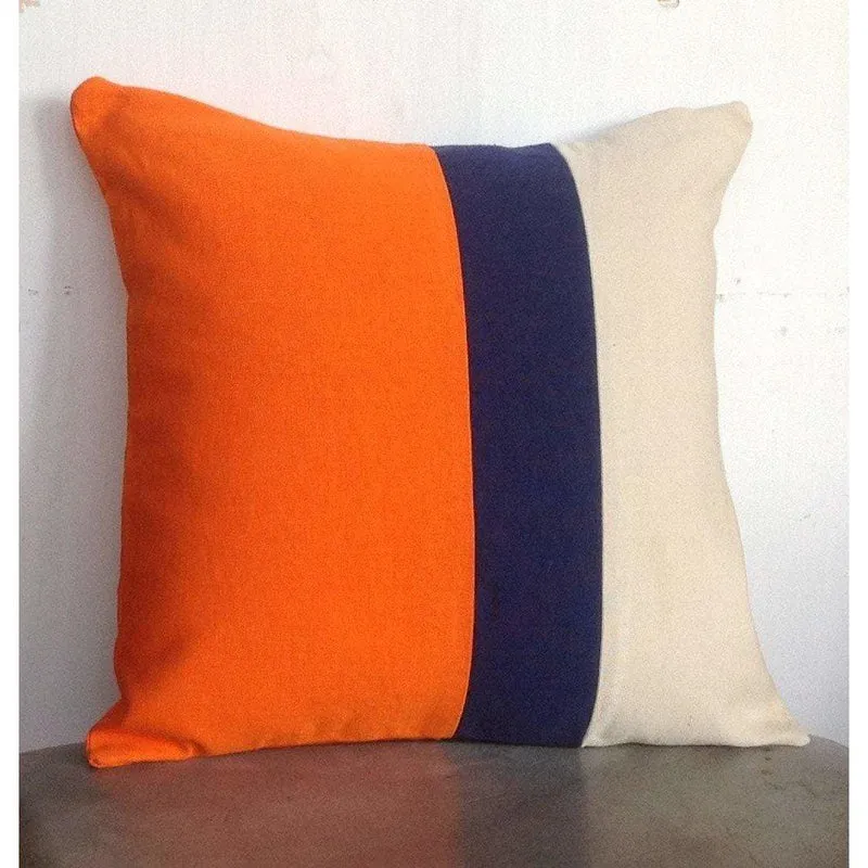 Orange, Navy and Cream Color Block Pillow