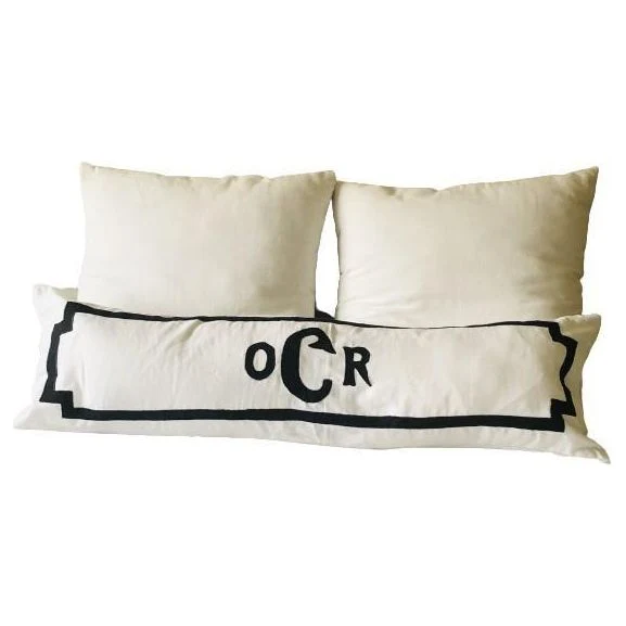 White Rectangle Long White Monogrammed Pillow Covers