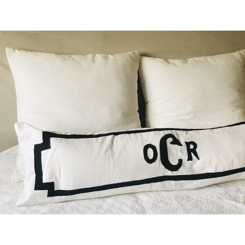 White Rectangle Long White Monogrammed Pillow Covers
