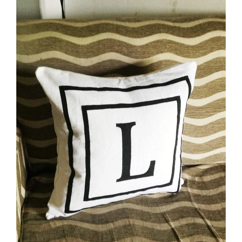 Alphabet White Decorative Pillow Covers, Square Accent Throw pillow