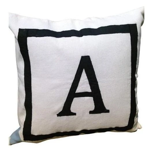 White Black Throw pillows, Large Applique Euro