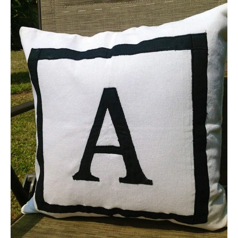 White Black Throw pillows, Large Applique Euro
