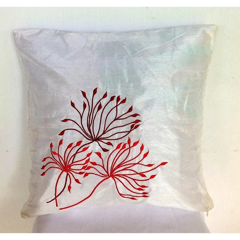 White Silk Embroidered Pillows