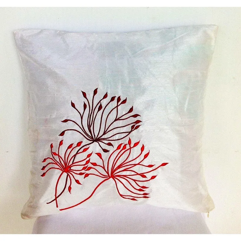 White Silk Embroidered Pillows