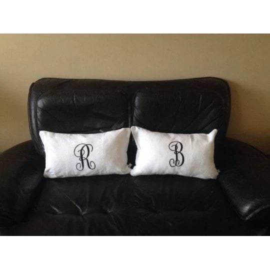 White Personalized Lumbar Monogram Sofa throw pillows, White Monogrammed throw pillow cover