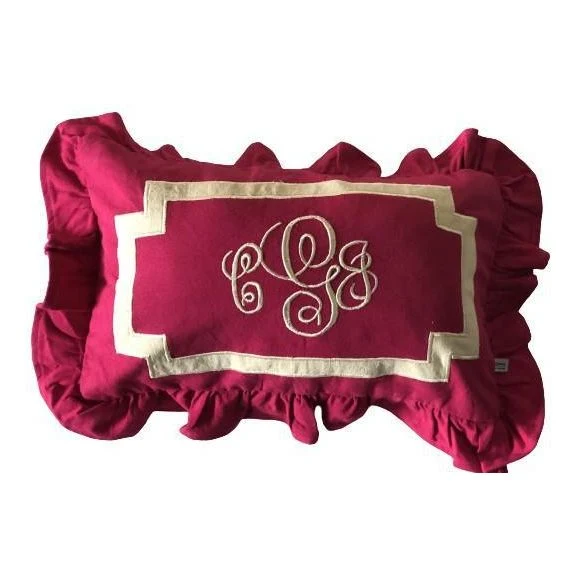 Vintage White Lumbar Ruffle Pillow Covers, Ruffle Lumbar Monogram Throw Pillow Covers