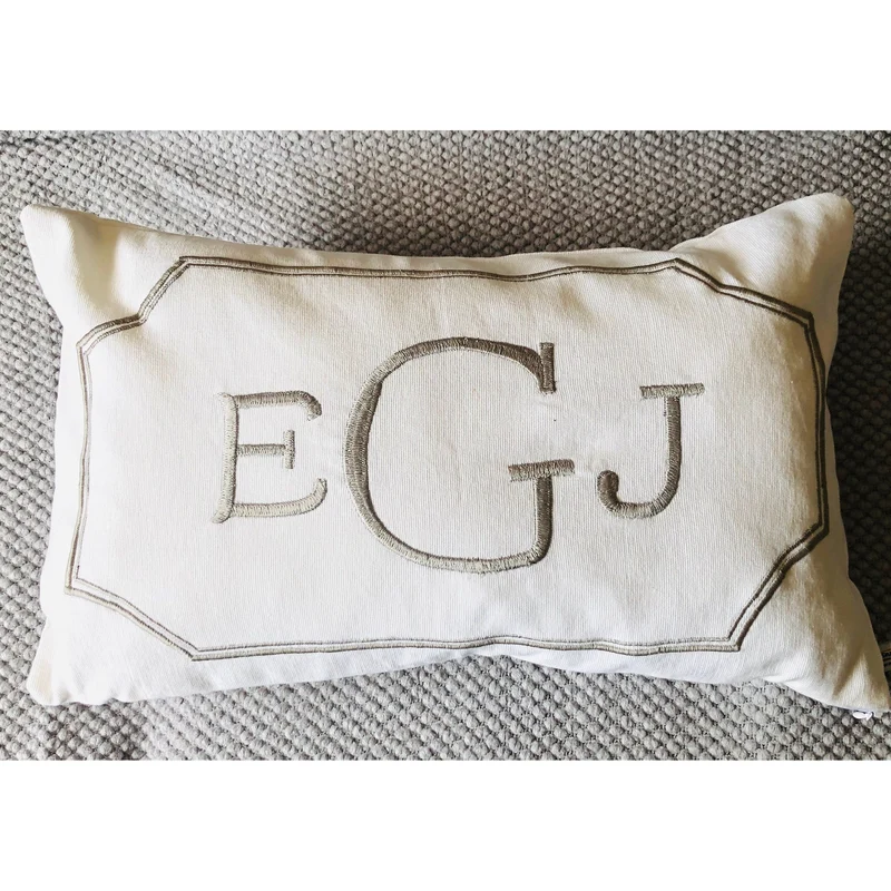 Pillow Personalized Monogram, White Monogram Lumbar Pillow Cover, Gifts for Birthday