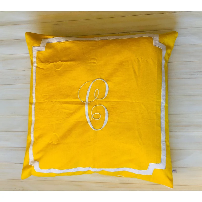 Letter Yellow Embroidered Pillow Cover, Yellow Large Floor Pillow Covers