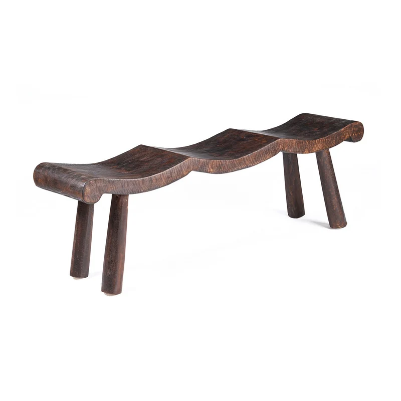 Banc en bois de manguier massif marron foncé 155x35x50cm Lombok Wave - Bazar Bizar