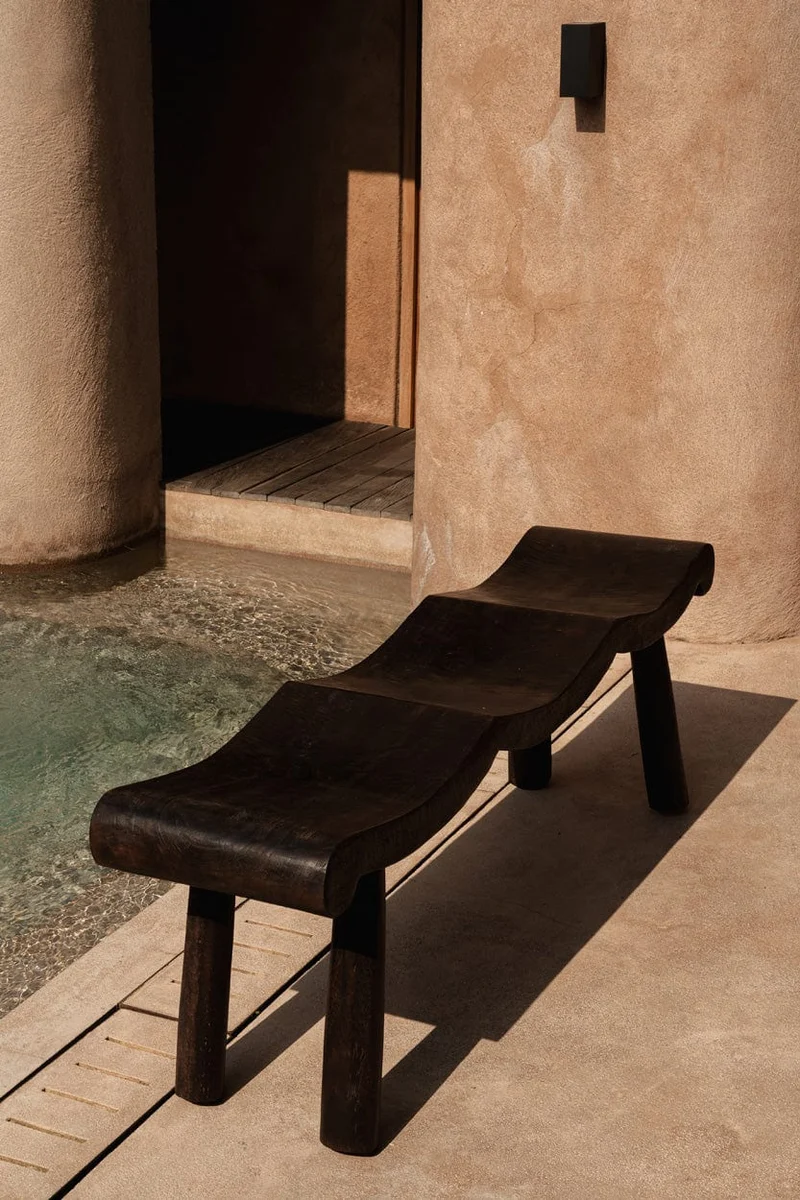 Banc en bois de manguier massif marron foncé 155x35x50cm Lombok Wave - Bazar Bizar